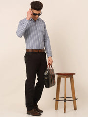 Men Light Grey & White Classic Striped Formal Shirt-SF-825