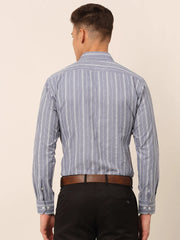Men Light Grey & White Classic Striped Formal Shirt-SF-825