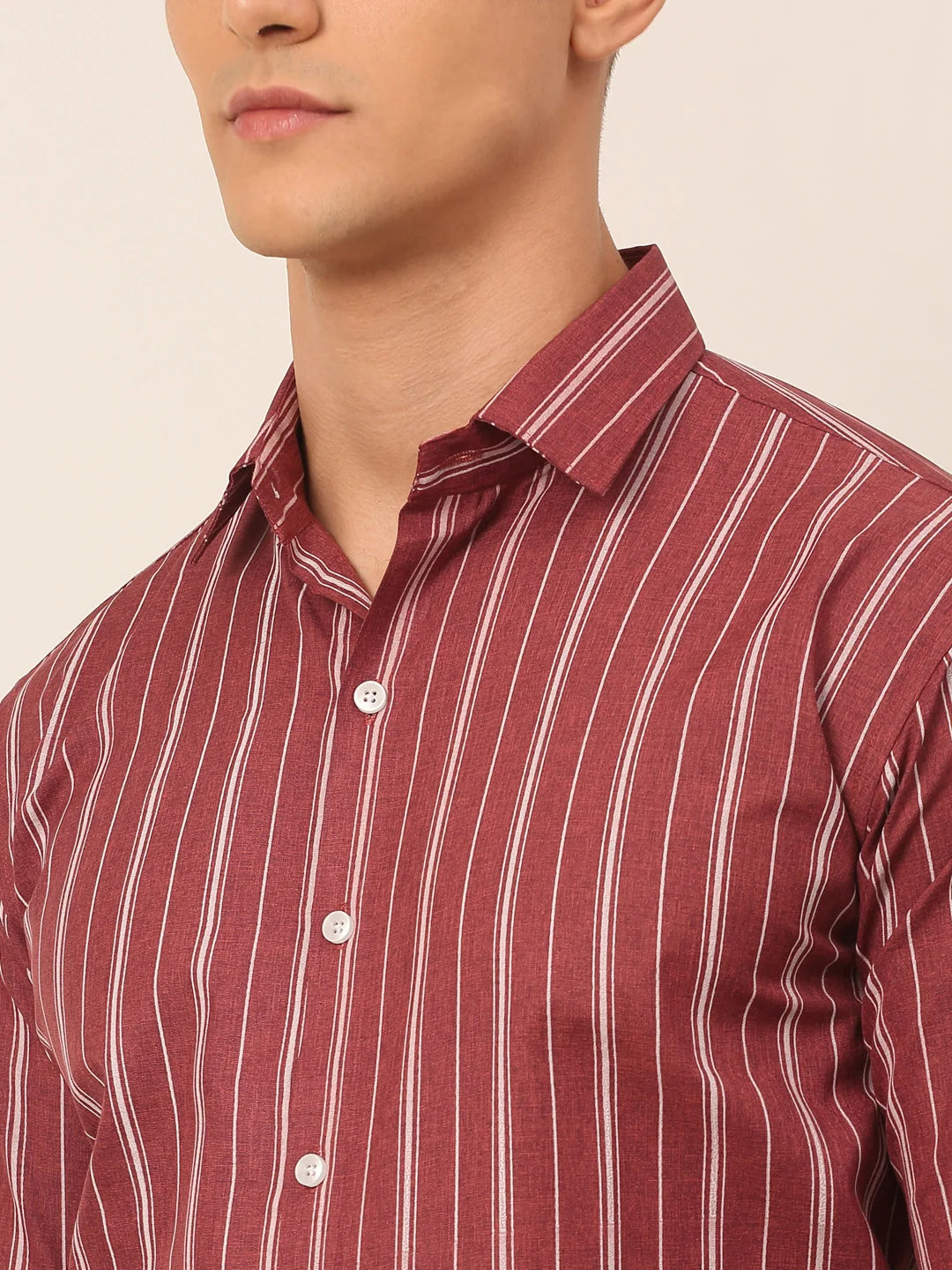 Maroon Striped Mens Shirt - Classic Cotton Formal Shirts