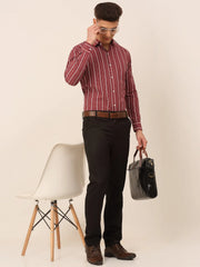 Men Maroon & White Classic Striped Formal Shirt-SF-825