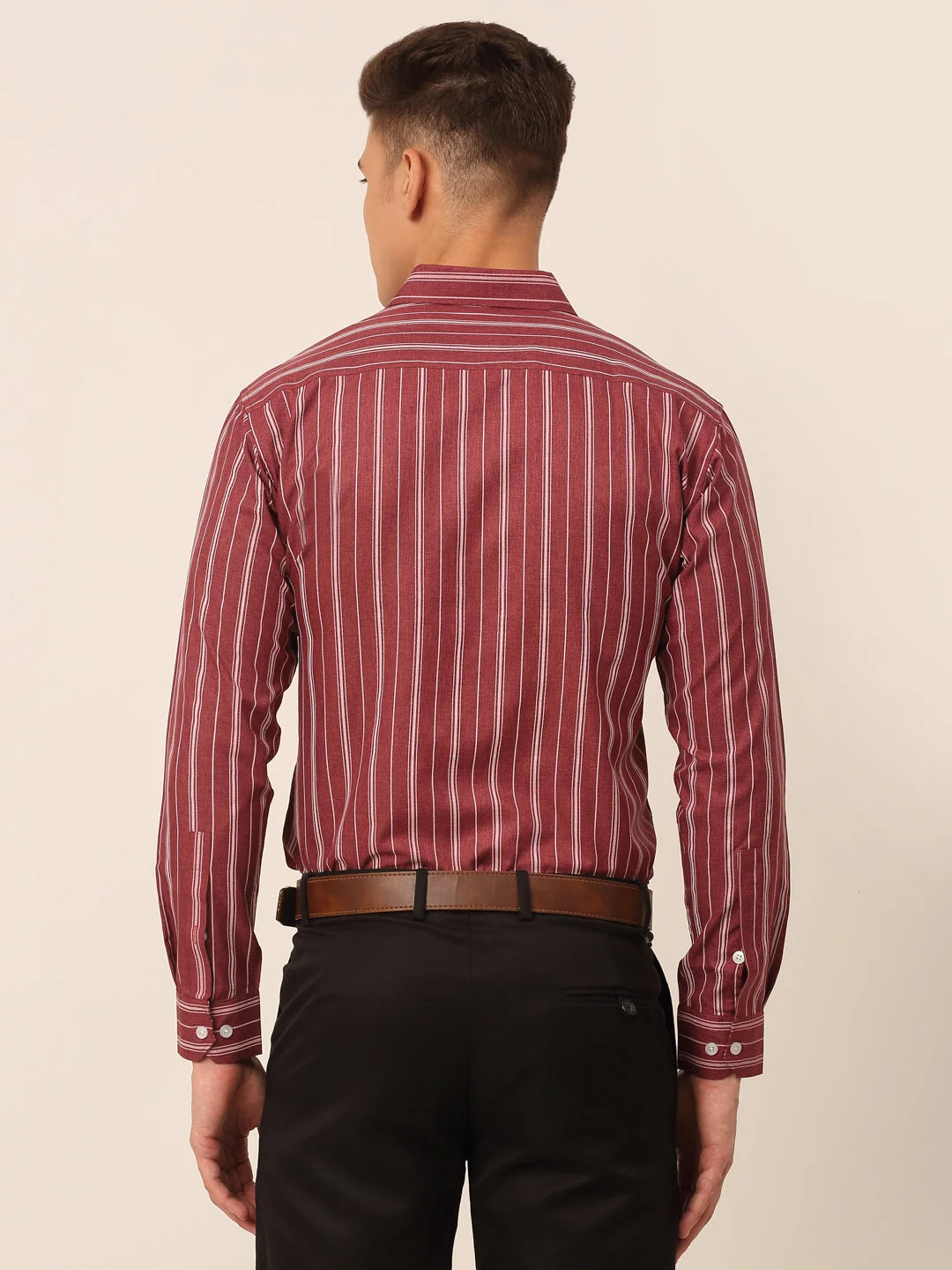 Maroon Striped Mens Shirt - Classic Cotton Formal Shirts