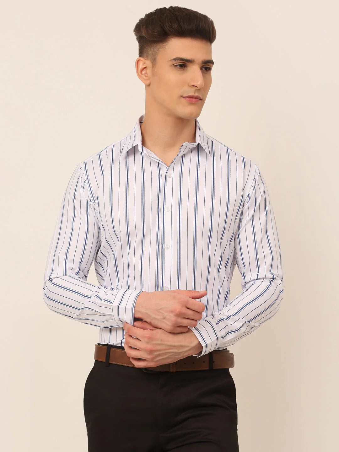 Blue Striped Mens Shirt - Classic Cotton Formal Shirts