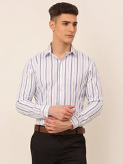 Men White & Blue Classic Striped Formal Shirt-SF-825