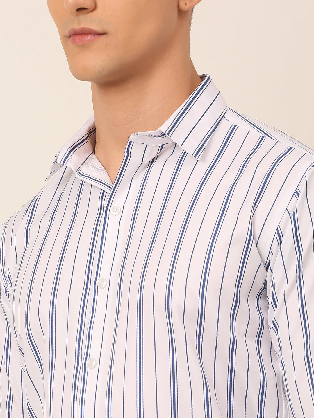 Blue Striped Mens Shirt - Classic Cotton Formal Shirts