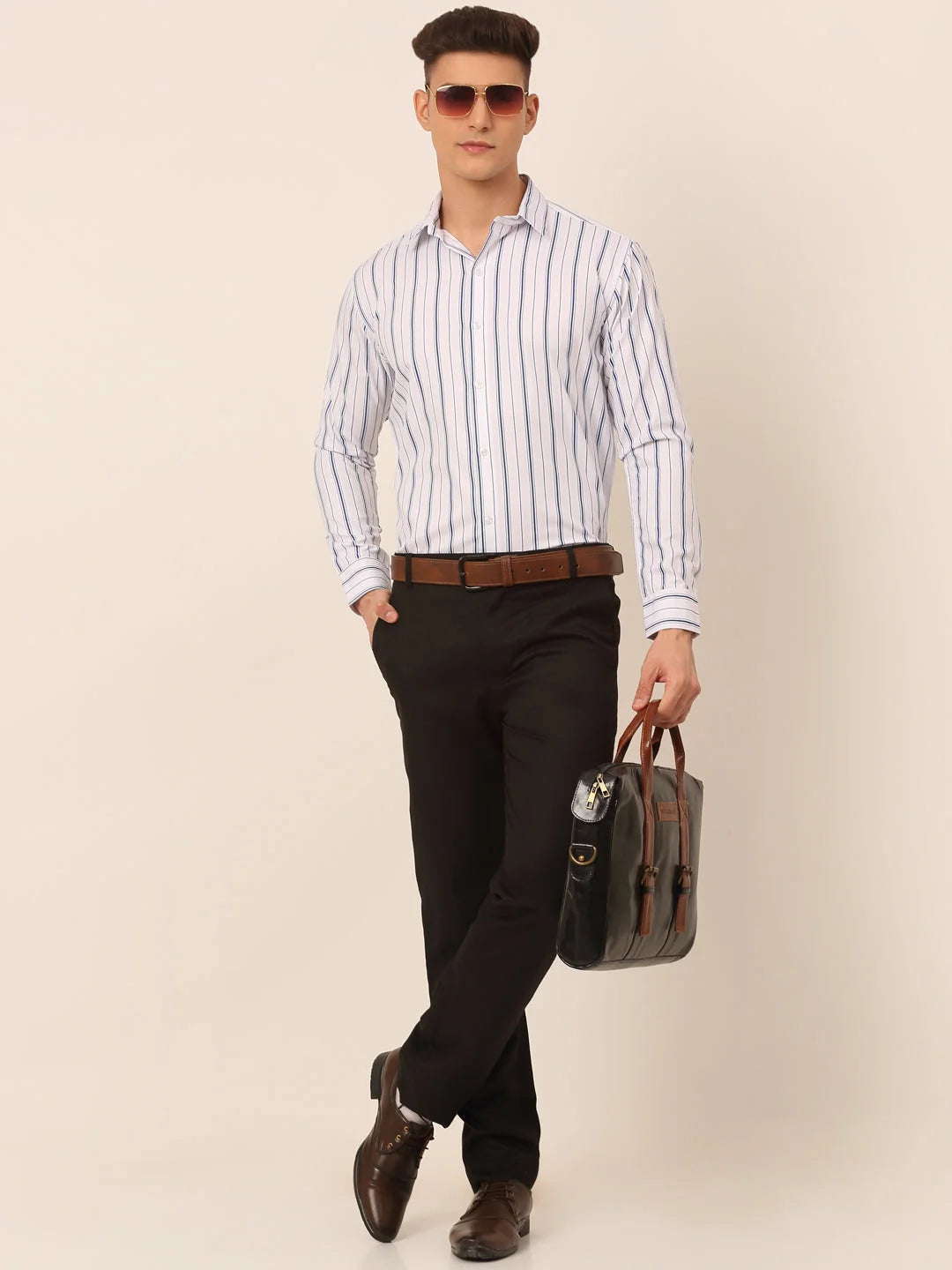 Blue Striped Mens Shirt - Classic Cotton Formal Shirts