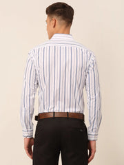 Men White & Blue Classic Striped Formal Shirt-SF-825