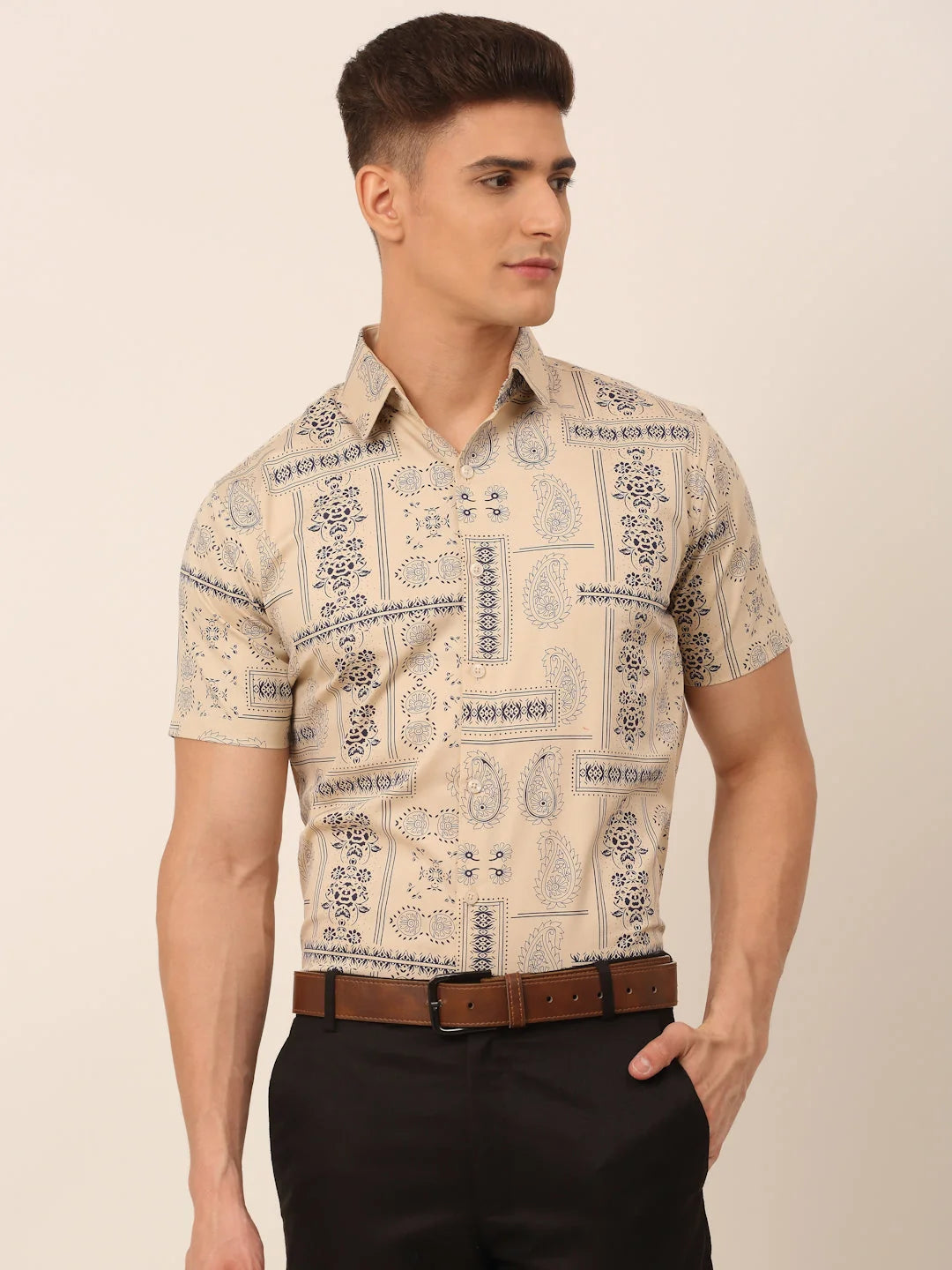 Indian Needle Men's Cotton Printed Formal Shirts - SF-826