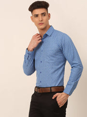 Men Blue Classic Printed Formal Shirt-SF-827