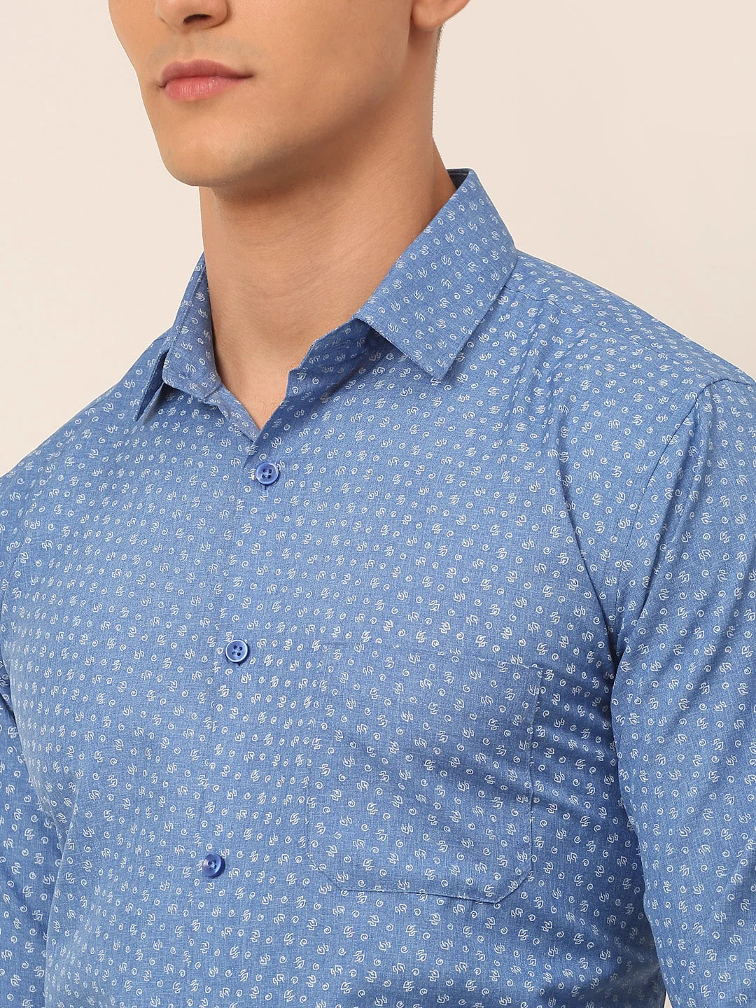 Men's Blue Classic Printed Formal Cotton Shirt - SF-827