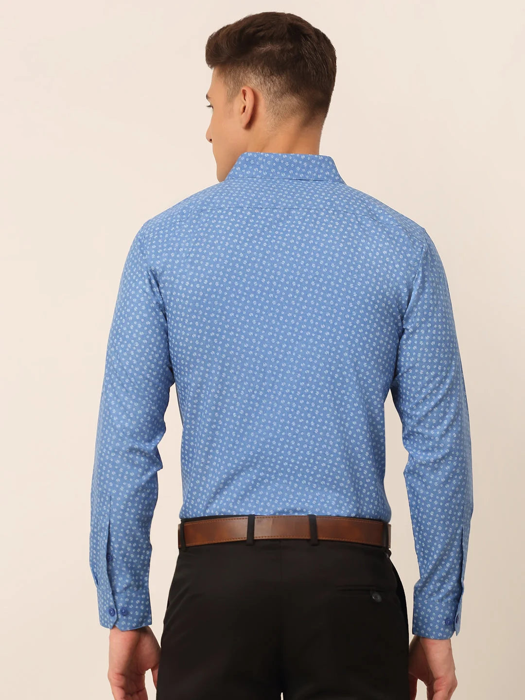 Men's Blue Classic Printed Formal Cotton Shirt - SF-827