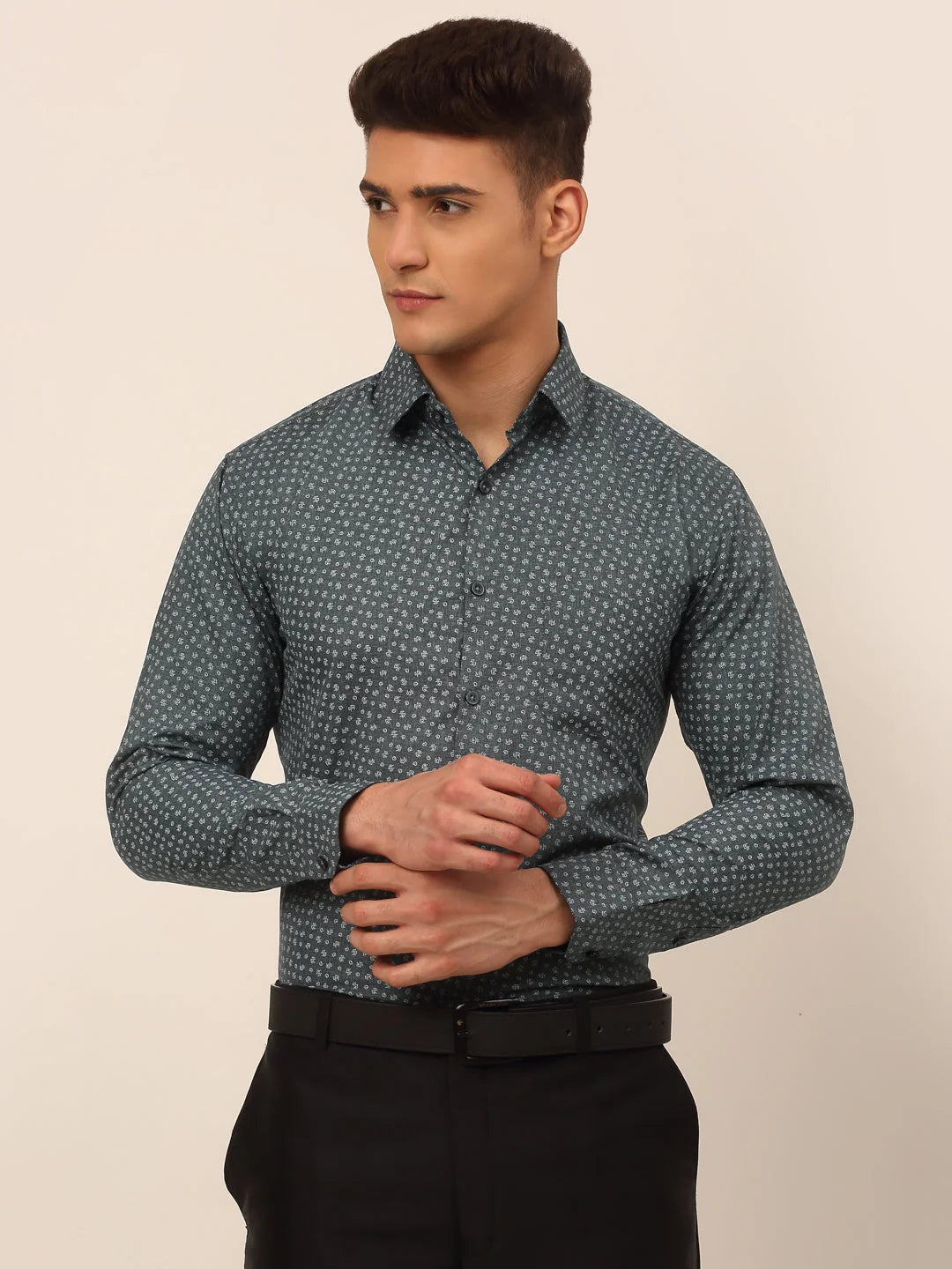 Men Grey Classic Printed Formal Shirt-SF-827