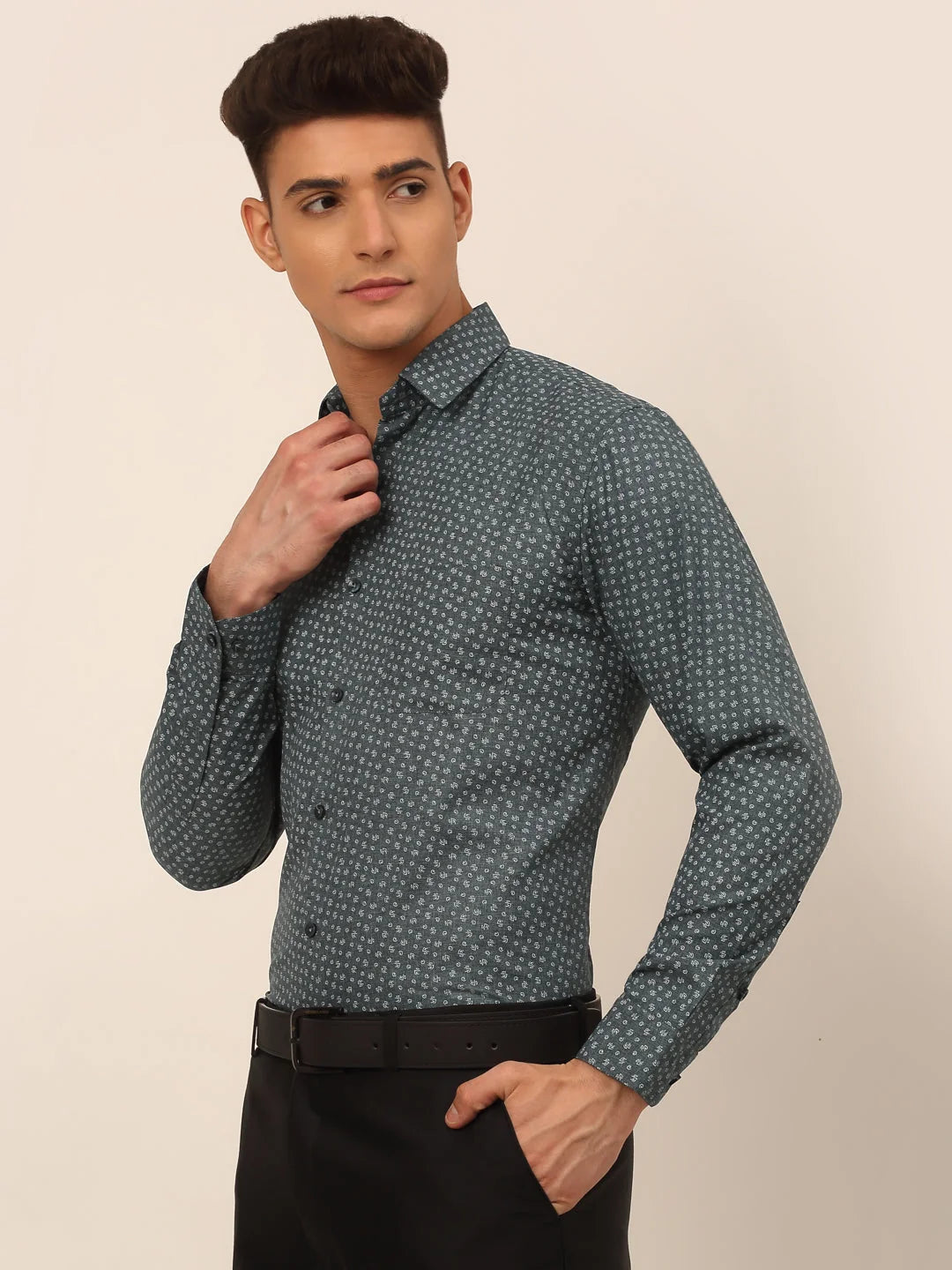 Grey Printed Formal Shirts for Men | Cotton Mens Shirt