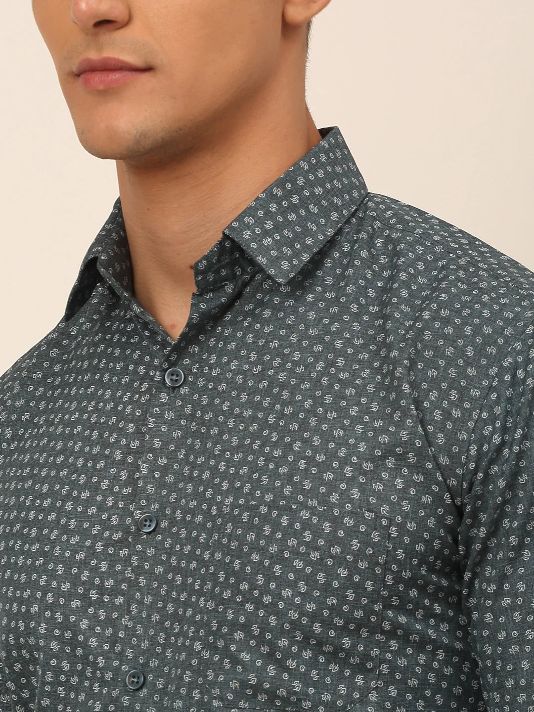 Grey Printed Formal Shirts for Men | Cotton Mens Shirt