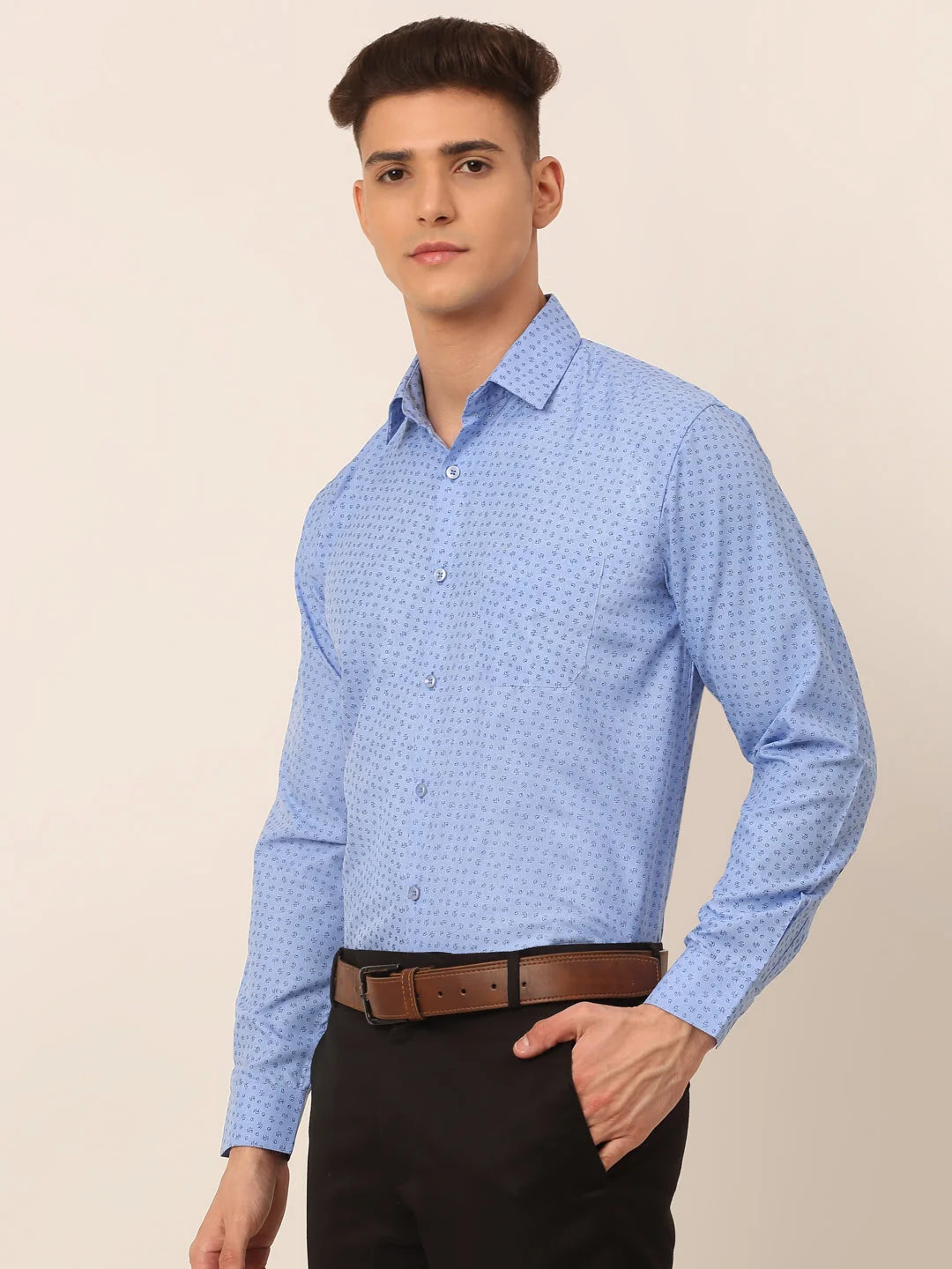 Blue Printed Formal Shirts for Men | Cotton Mens Shirt