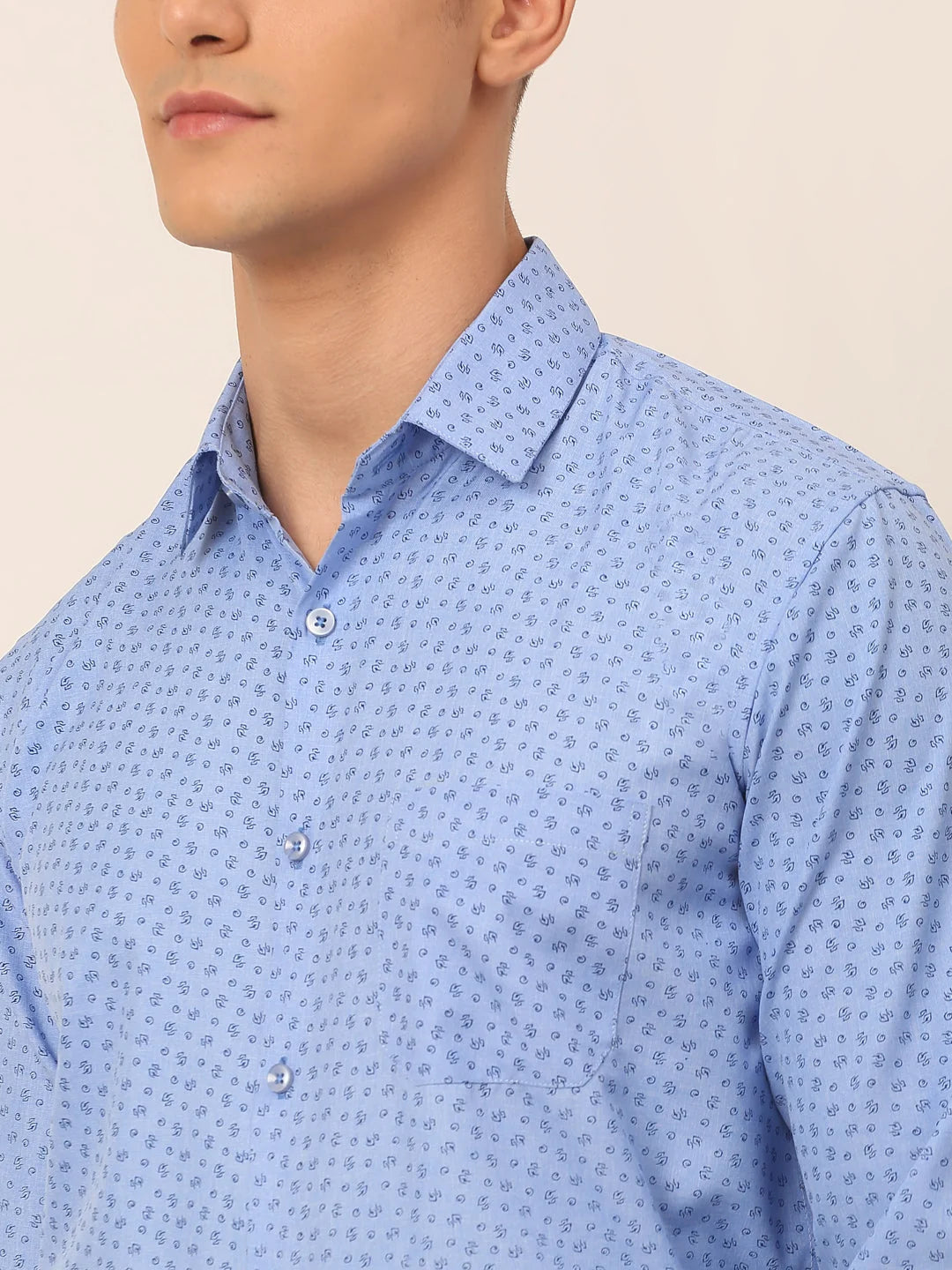 Blue Printed Formal Shirts for Men | Cotton Mens Shirt