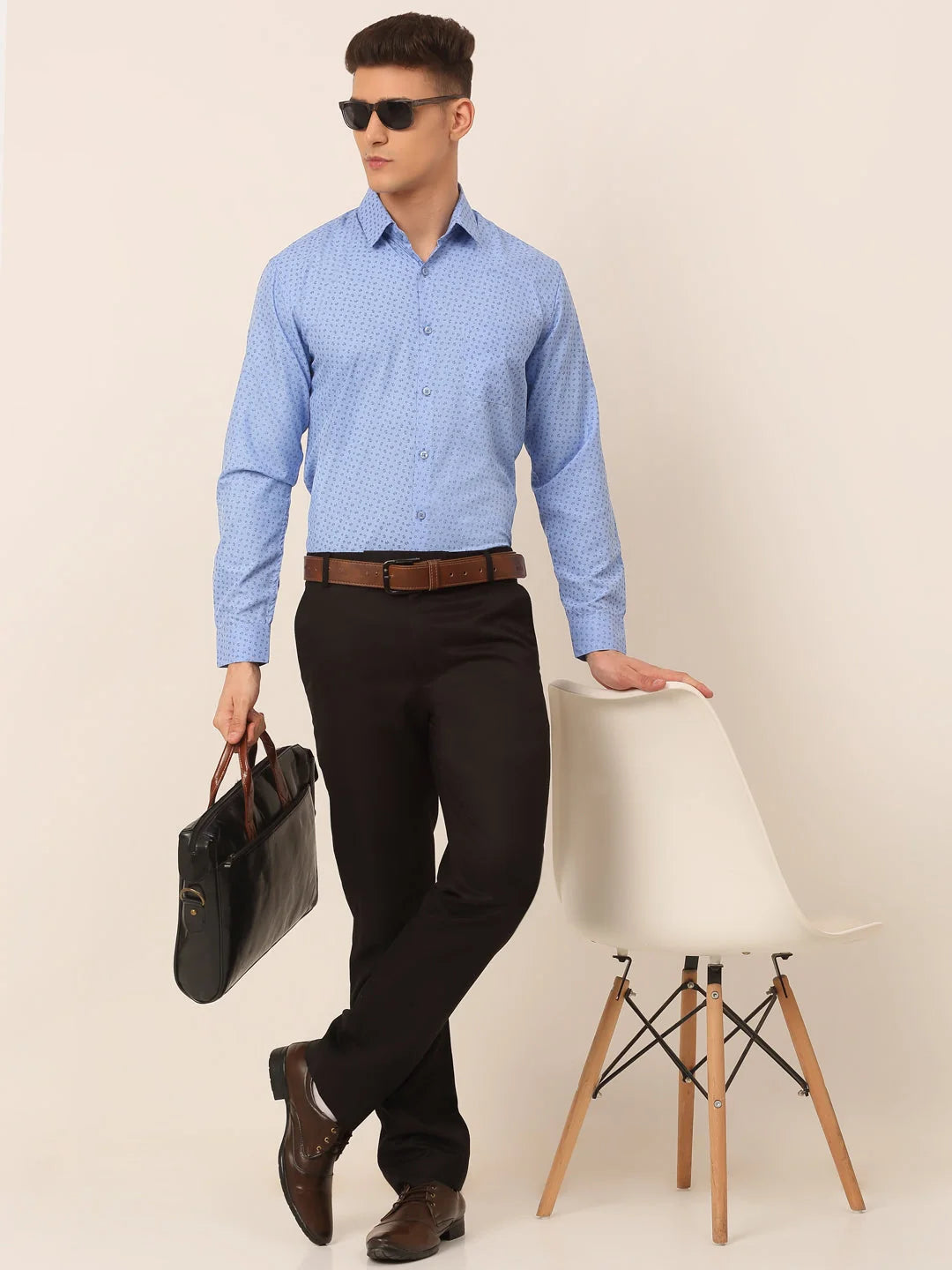 Blue Printed Formal Shirts for Men | Cotton Mens Shirt