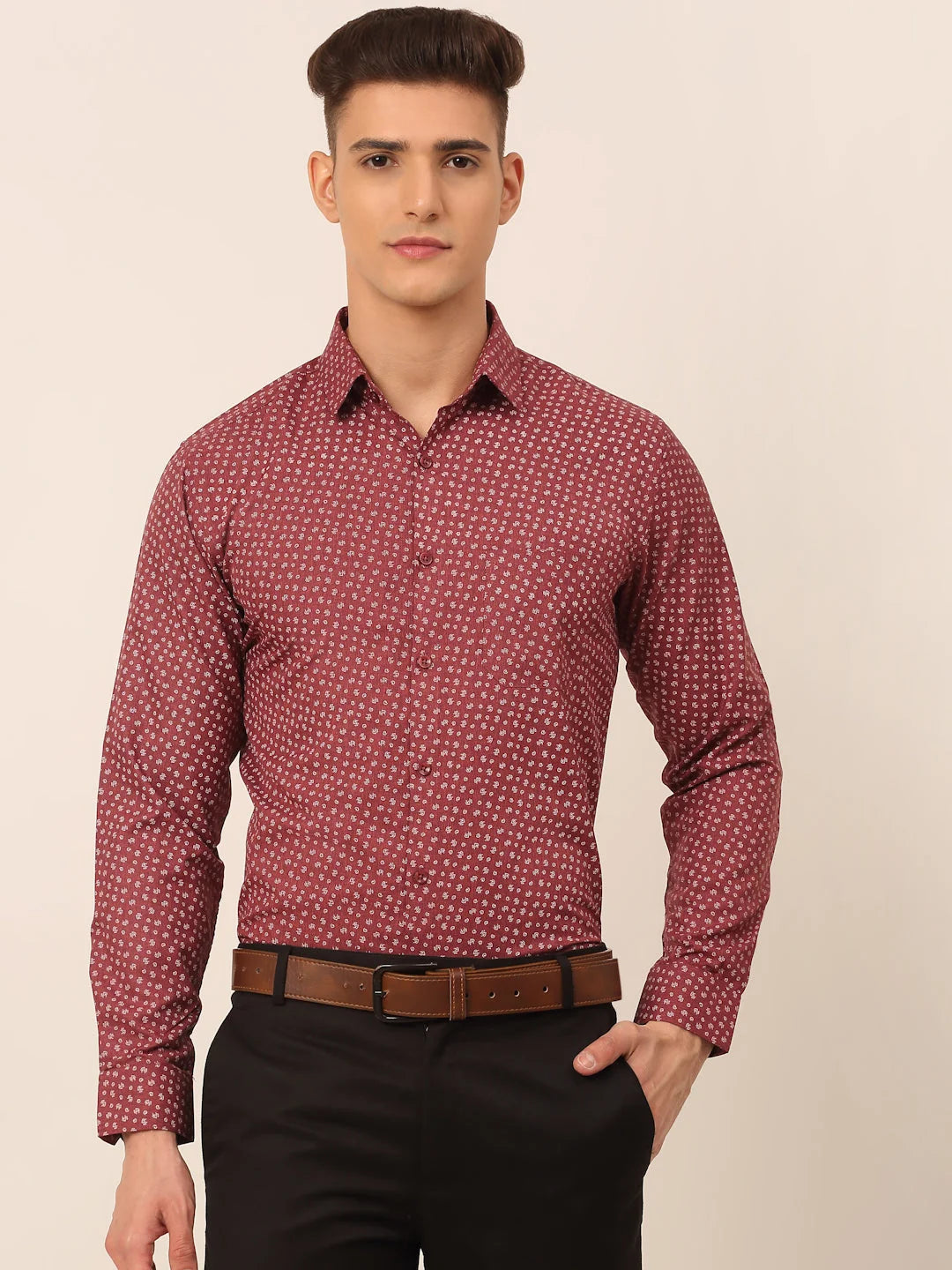 Men Maroon Classic Printed Formal Shirt-SF-827
