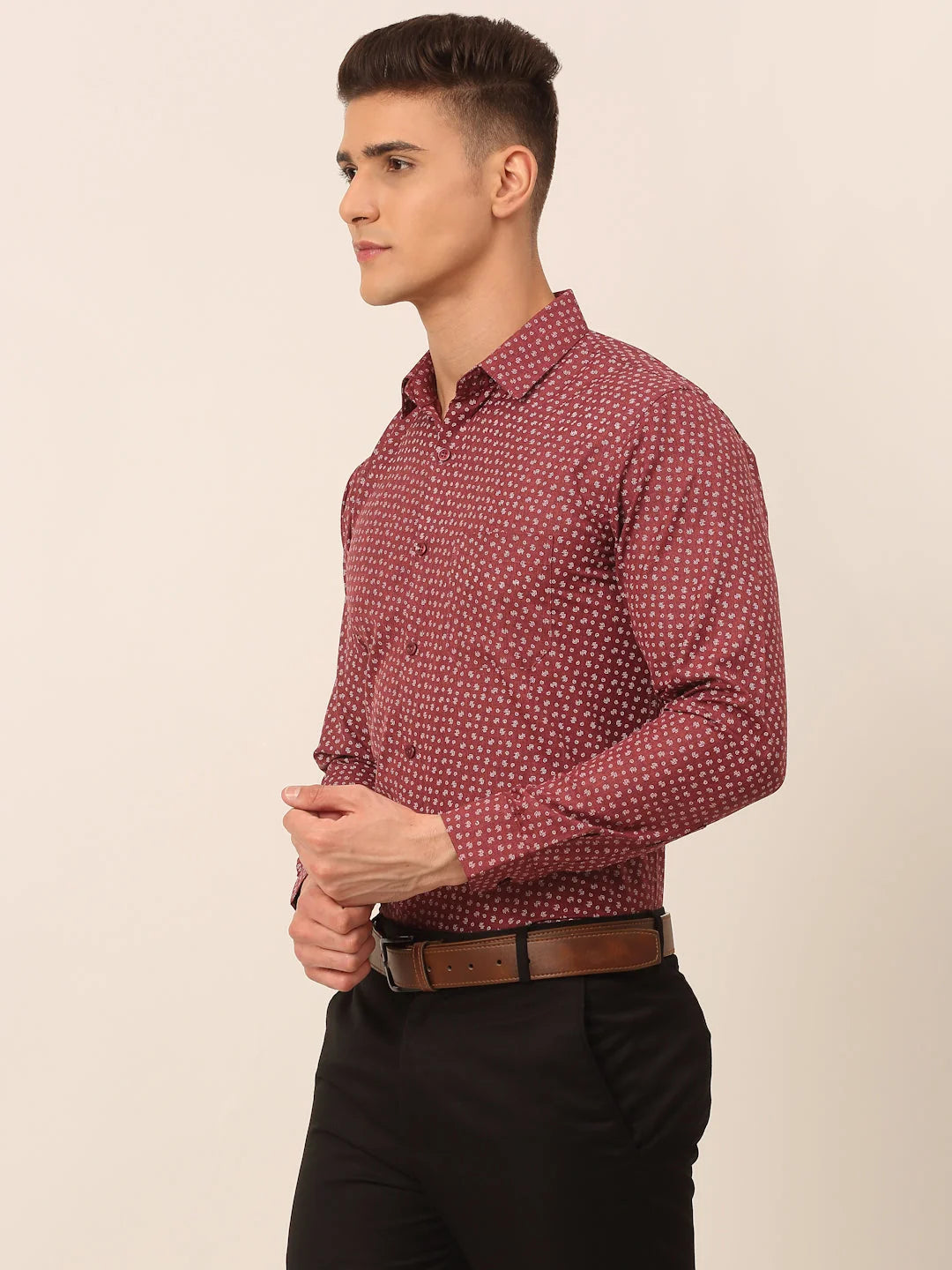 Maroon Printed Formal Shirts for Men | Cotton Mens Shirt