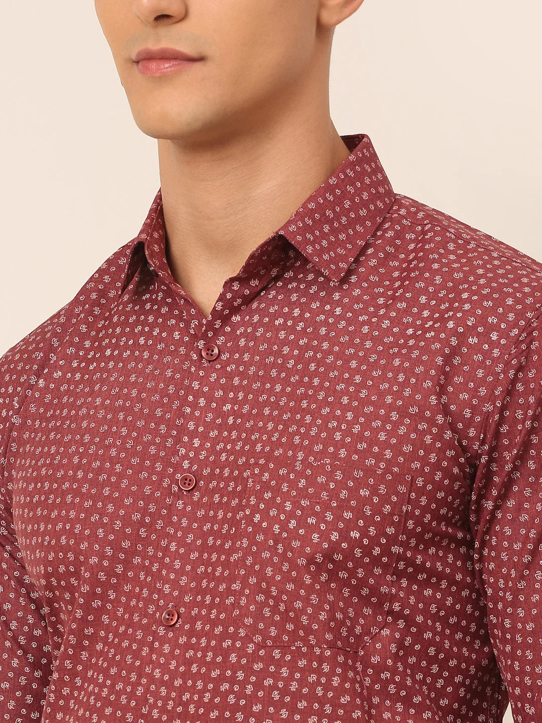 Maroon Printed Formal Shirts for Men | Cotton Mens Shirt