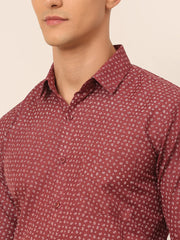 Men Maroon Classic Printed Formal Shirt-SF-827