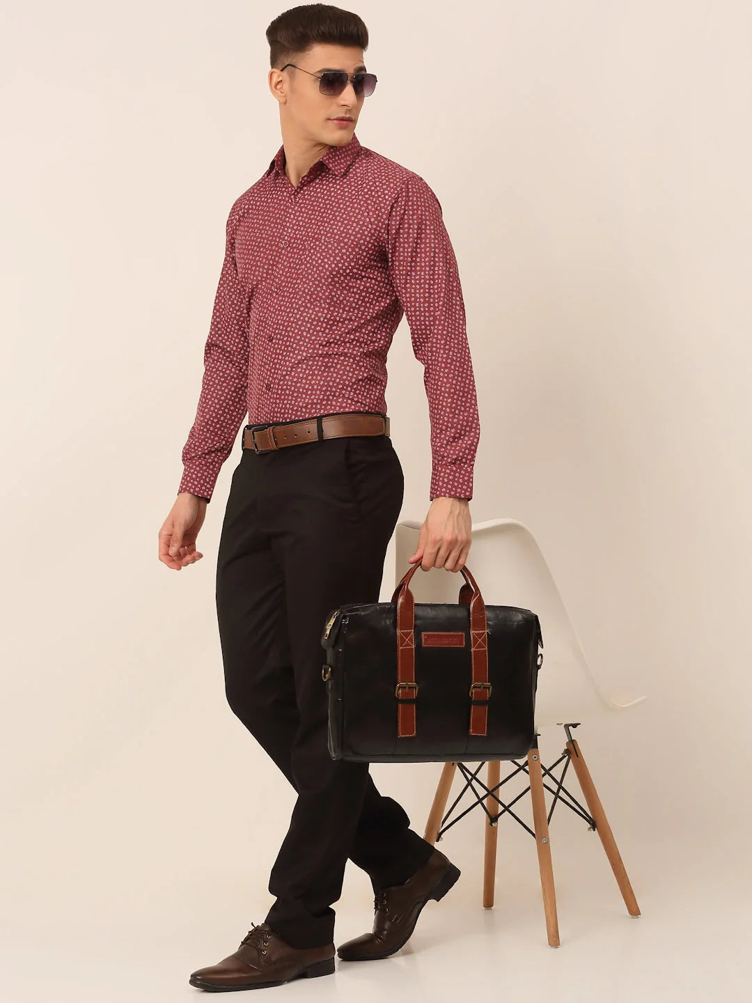 Maroon Printed Formal Shirts for Men | Cotton Mens Shirt