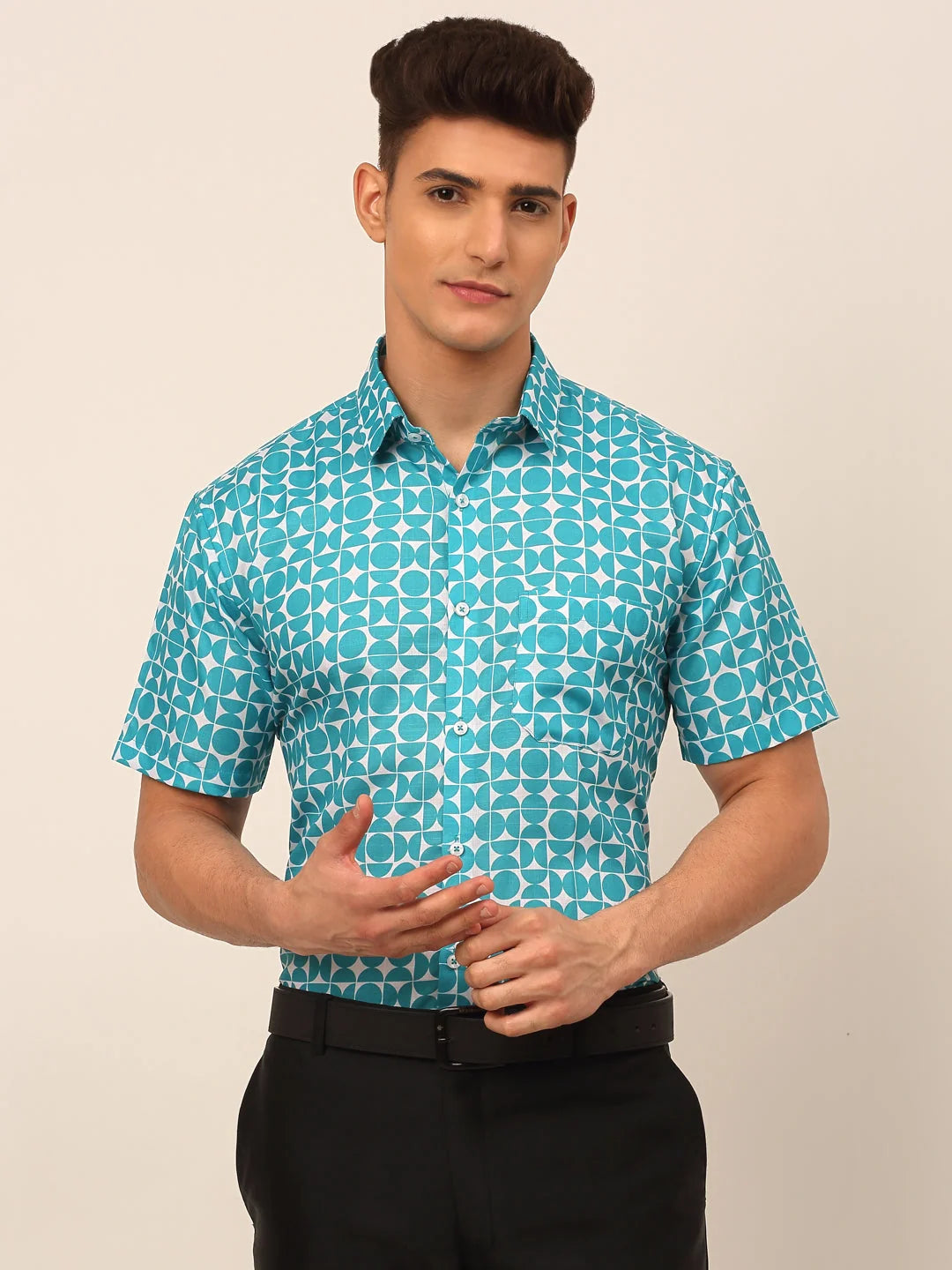 Indian Needle Men's Cotton Printed Formal Shirts-SF-830