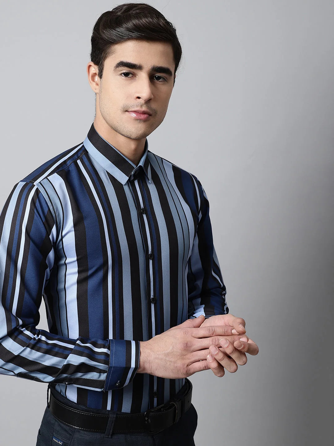 Grey Striped Formal Shirt | Cotton Mens Shirt - SF-832