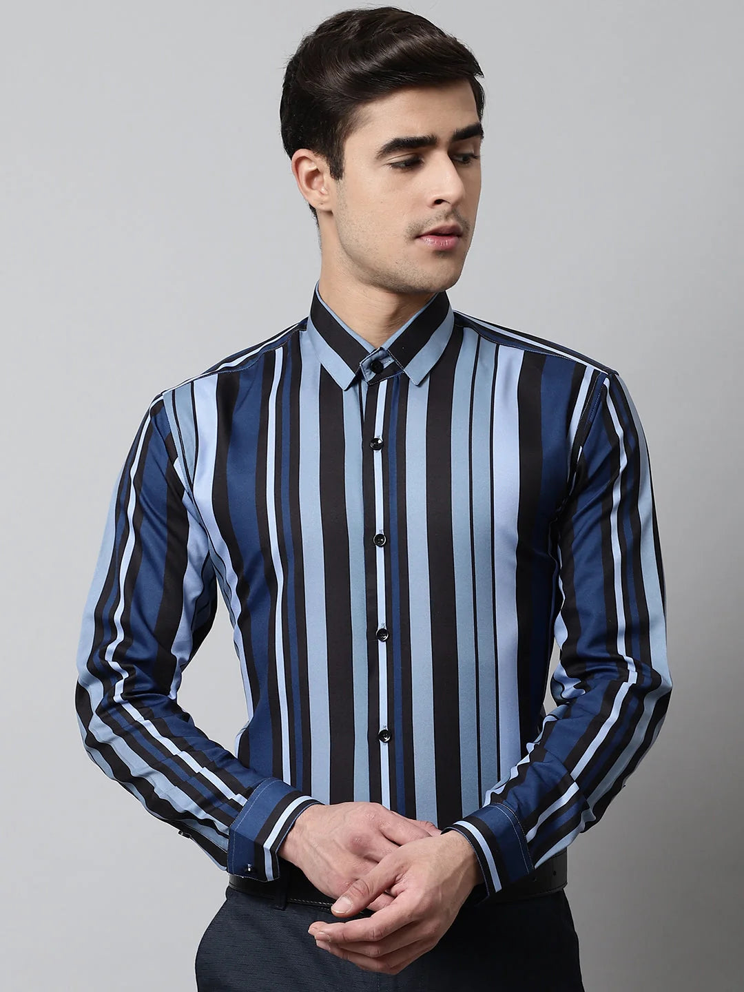 Grey Striped Formal Shirt | Cotton Mens Shirt - SF-832