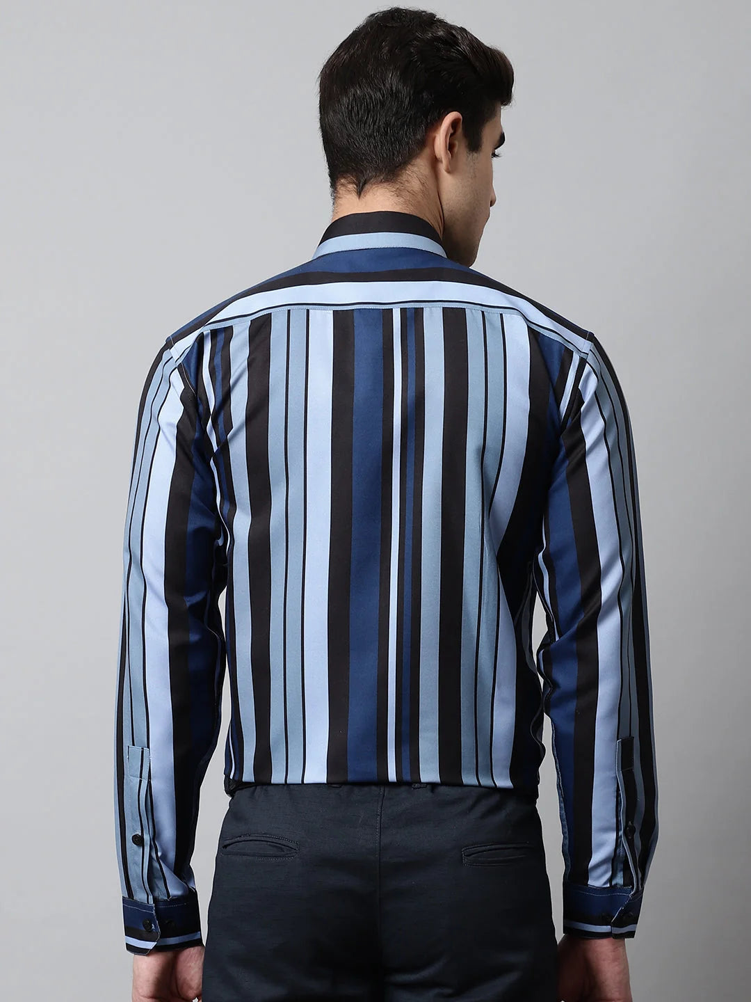 Grey Striped Formal Shirt | Cotton Mens Shirt - SF-832