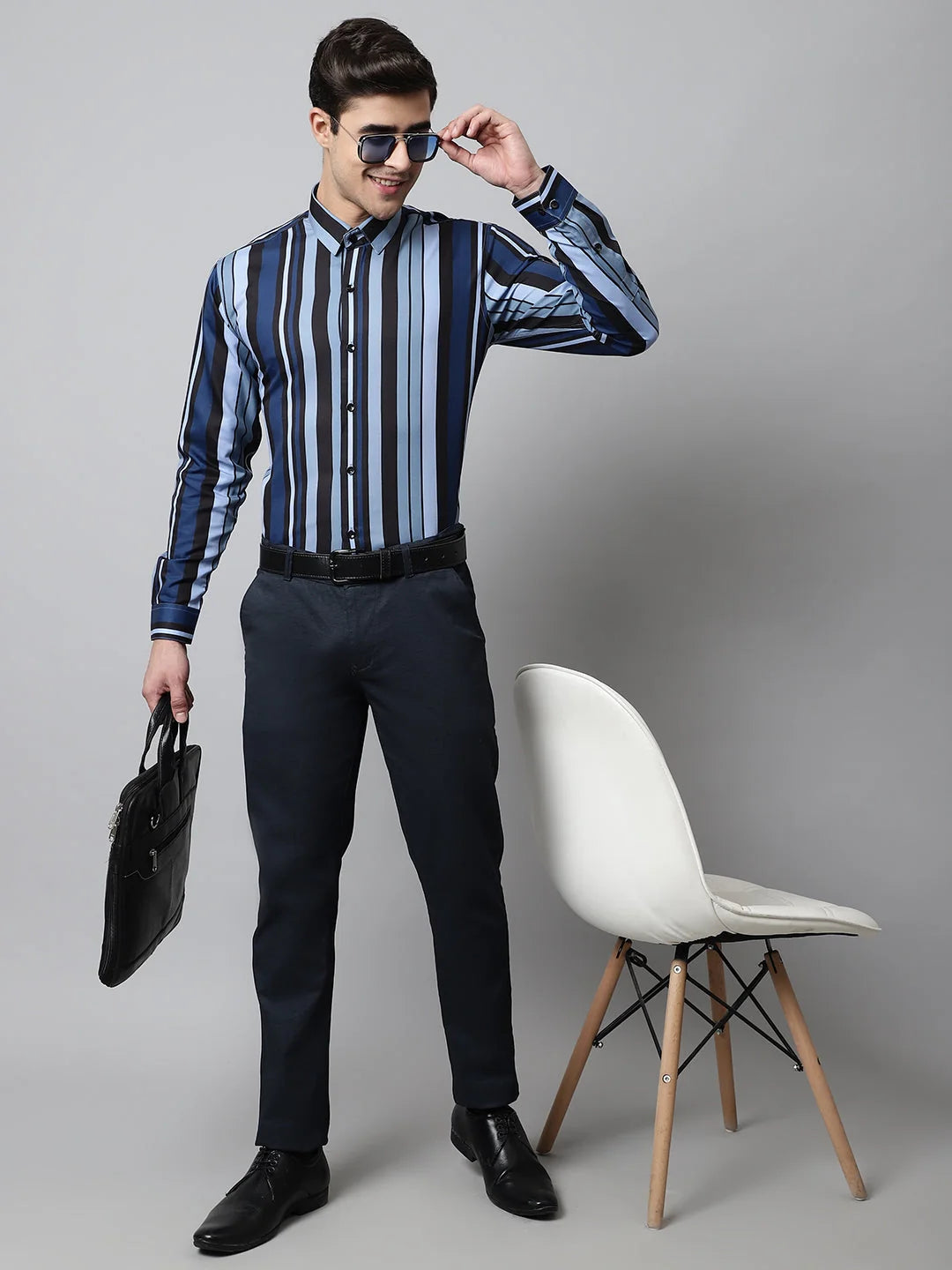 Grey Striped Formal Shirt | Cotton Mens Shirt - SF-832