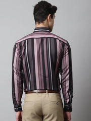Men Wine and Black Classic Striped Formal Shirt-SF-832