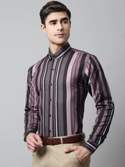 Men Wine and Black Classic Striped Formal Shirt-SF-832
