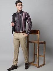Men Wine and Black Classic Striped Formal Shirt-SF-832