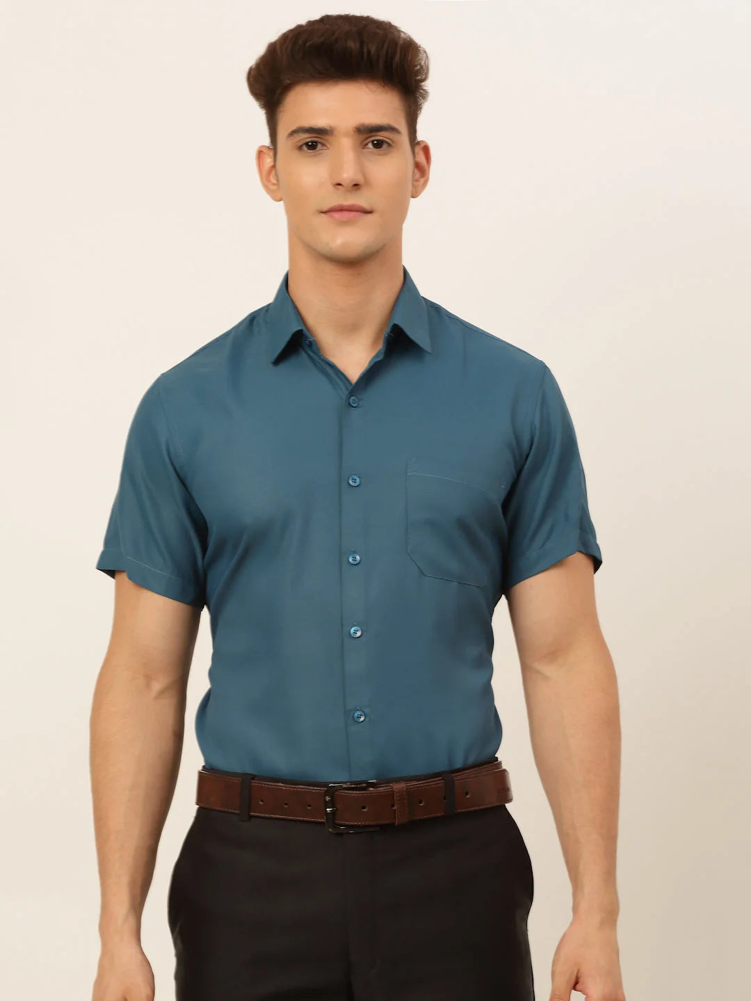 Indian Needle Mens Cotton Shirt - Solid Styled Formal Shirts