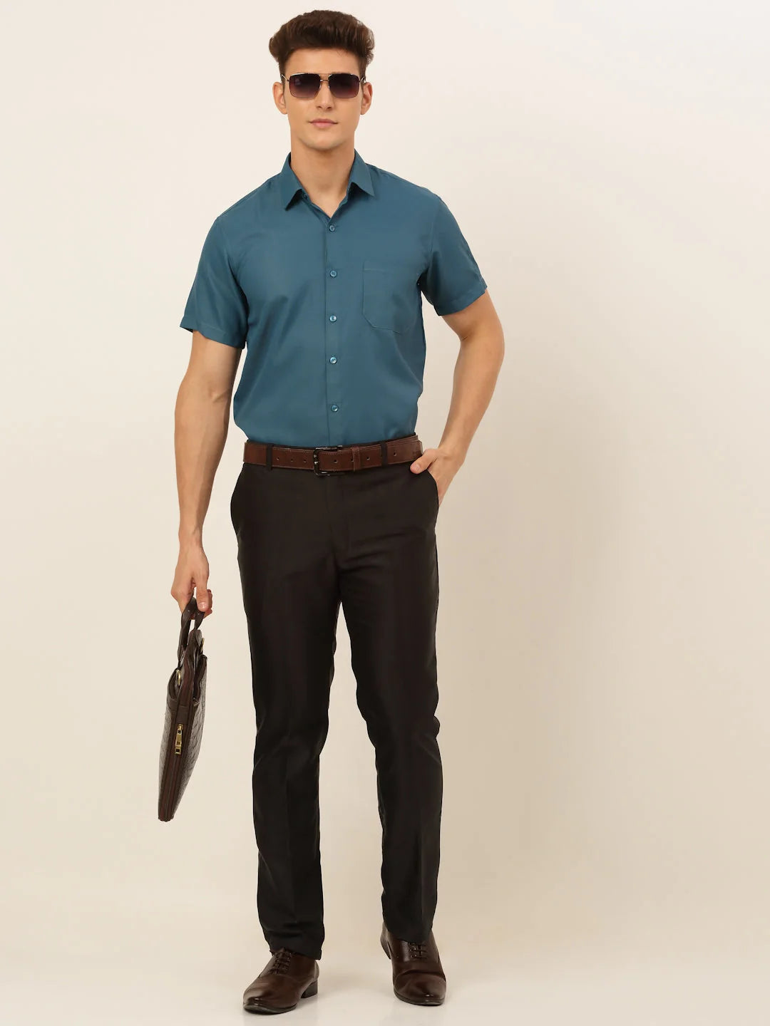 Indian Needle Mens Cotton Shirt - Solid Styled Formal Shirts