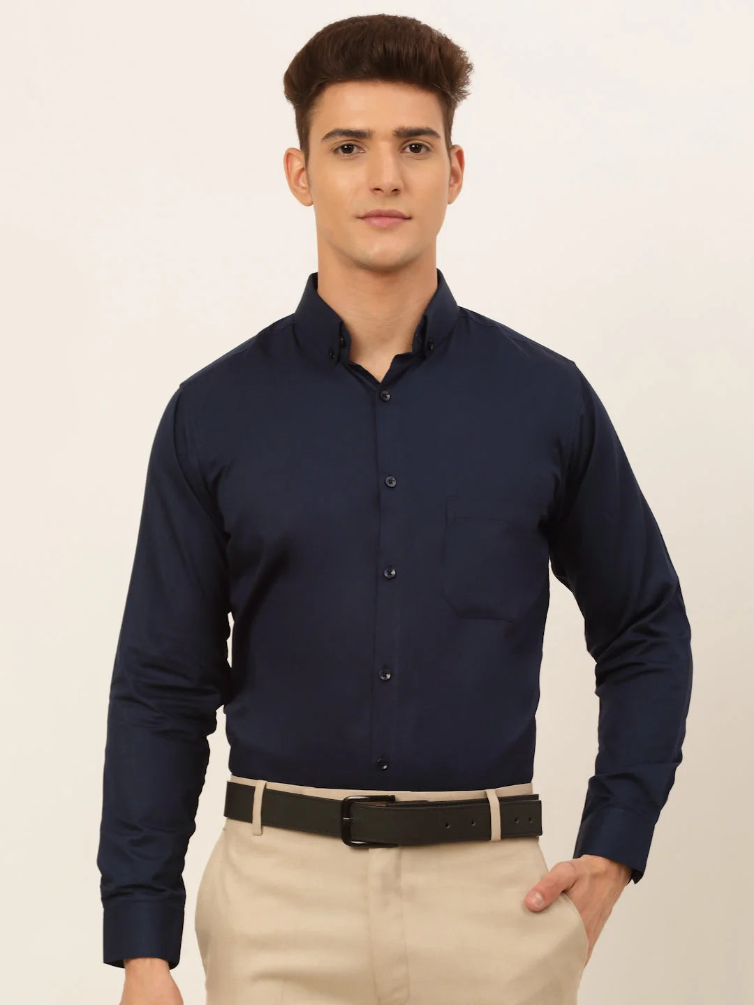 Needle Men's Solid Cotton Formal Shirt - Classic Fit