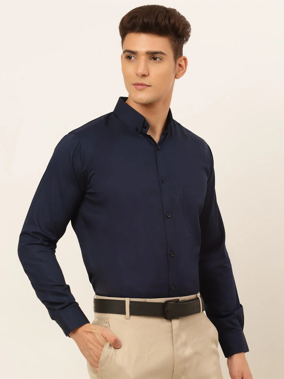 Needle Men's Solid Cotton Formal Shirt - Classic Fit