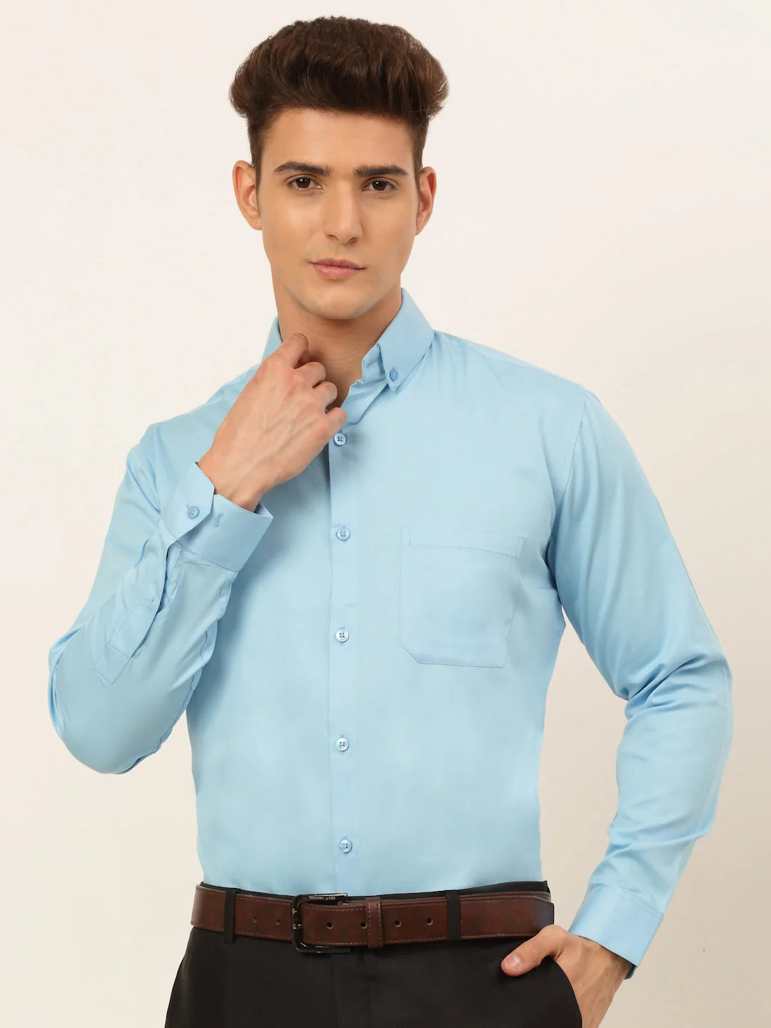 Indian Needle Cotton Solid Formal Shirt - Perfect Fit