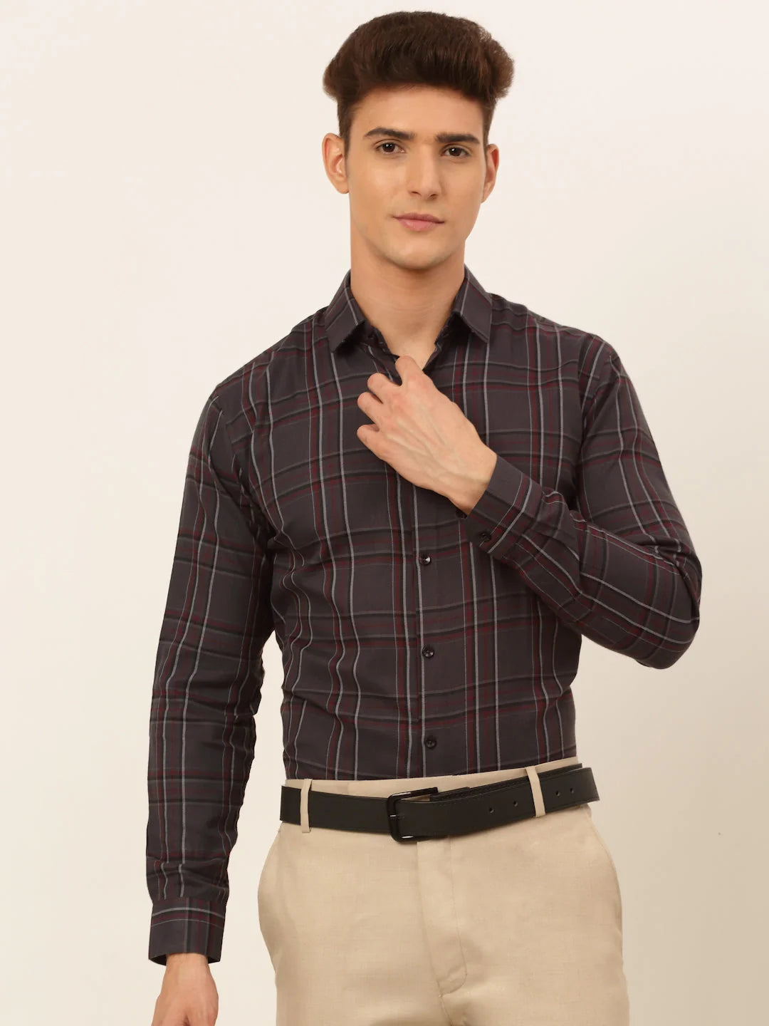 Indian Needle Men's Cotton Checked Formal Shirts-SF-836