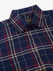 Men's Navy Half Sleeve Checked Formal Shirt-SF-837