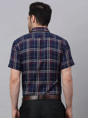 Men's Navy Half Sleeve Checked Formal Shirt-SF-837