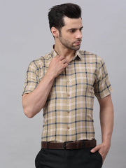 Men's Beige Half Sleeve Checked Formal Shirt-SF-838