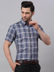 Men's Grey Half Sleeve Checked Formal Shirt-SF-838