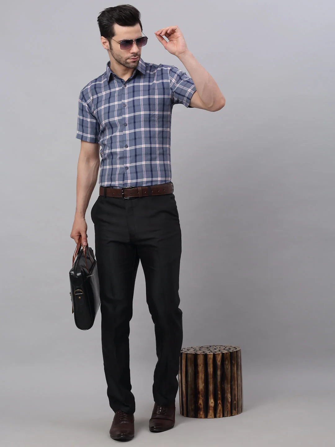 Grey Half Sleeve Checked Formal Shirts - Mens Shirt Collection