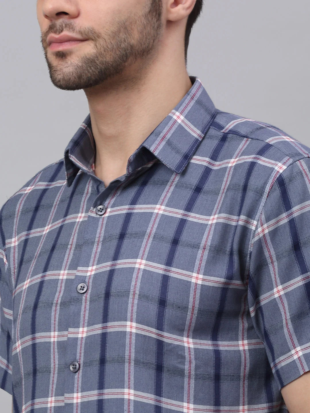 Grey Half Sleeve Checked Formal Shirts - Mens Shirt Collection