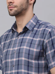 Men's Grey Half Sleeve Checked Formal Shirt-SF-838