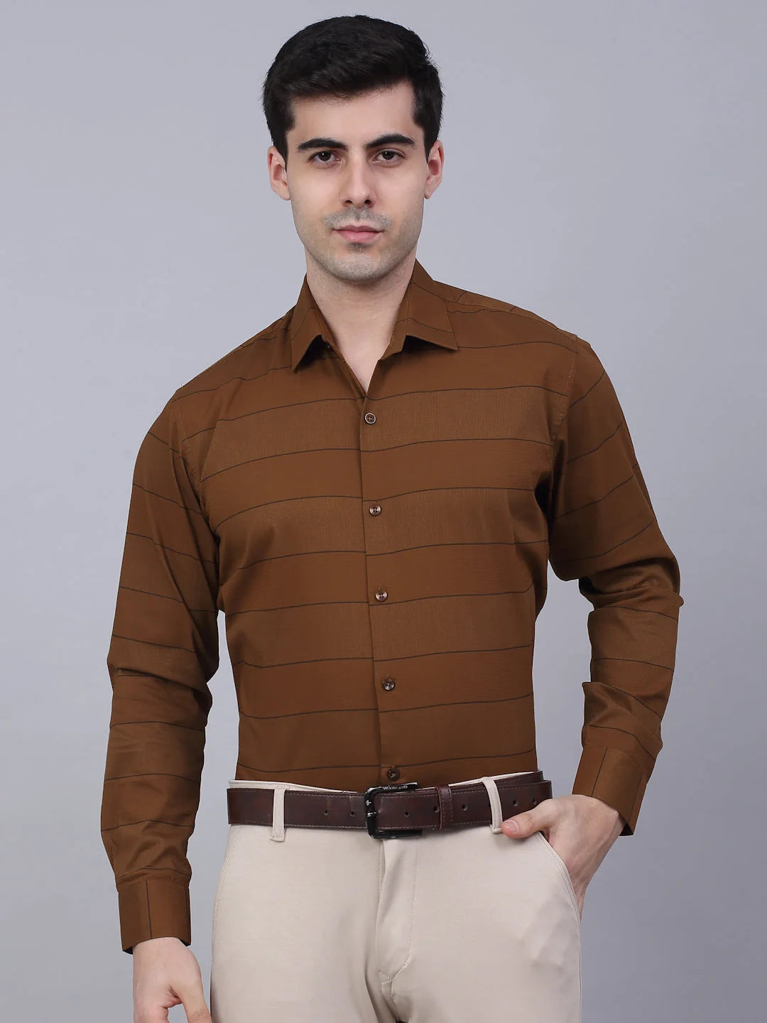 Brown Striped Formal Shirts - Stylish Cotton Mens Shirt