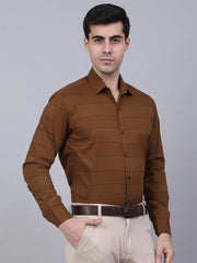 Men's Brown Horizontal Striped Formal Shirt-SF-839