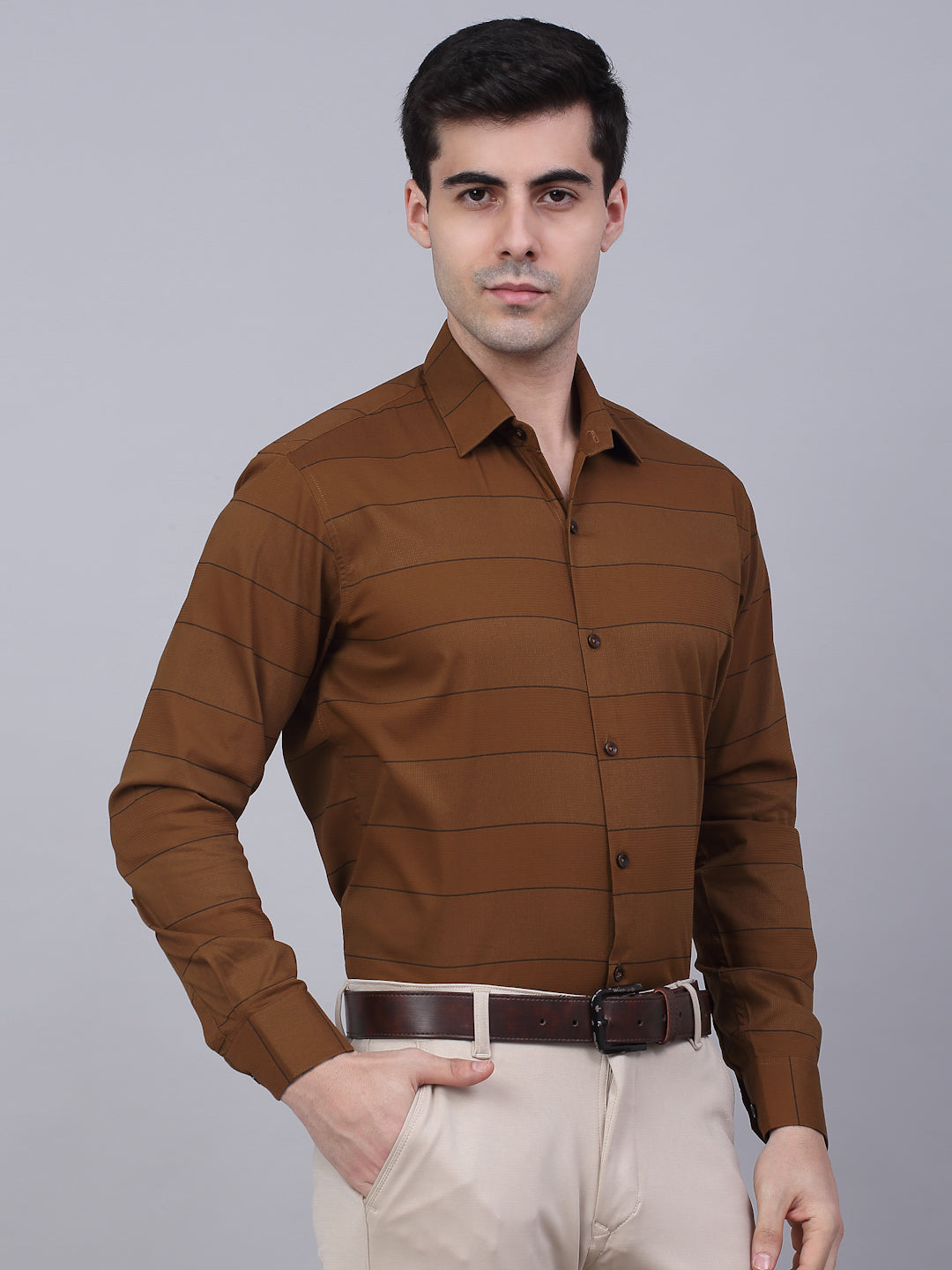 Brown Striped Formal Shirts - Stylish Cotton Mens Shirt