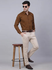 Men's Brown Horizontal Striped Formal Shirt-SF-839
